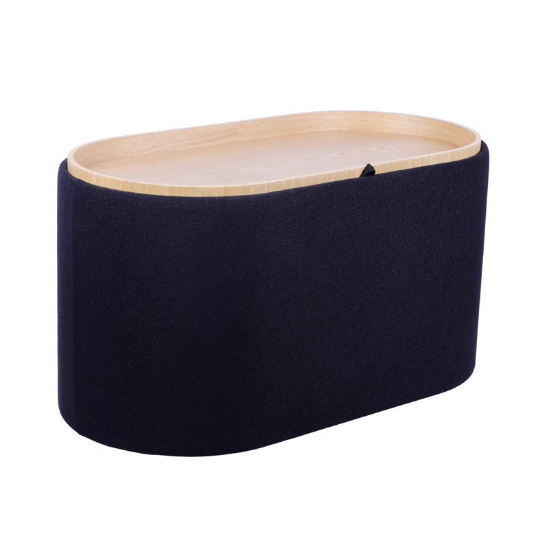 Repose-pieds avec rangement et plateau en bois réversible, Black, Black