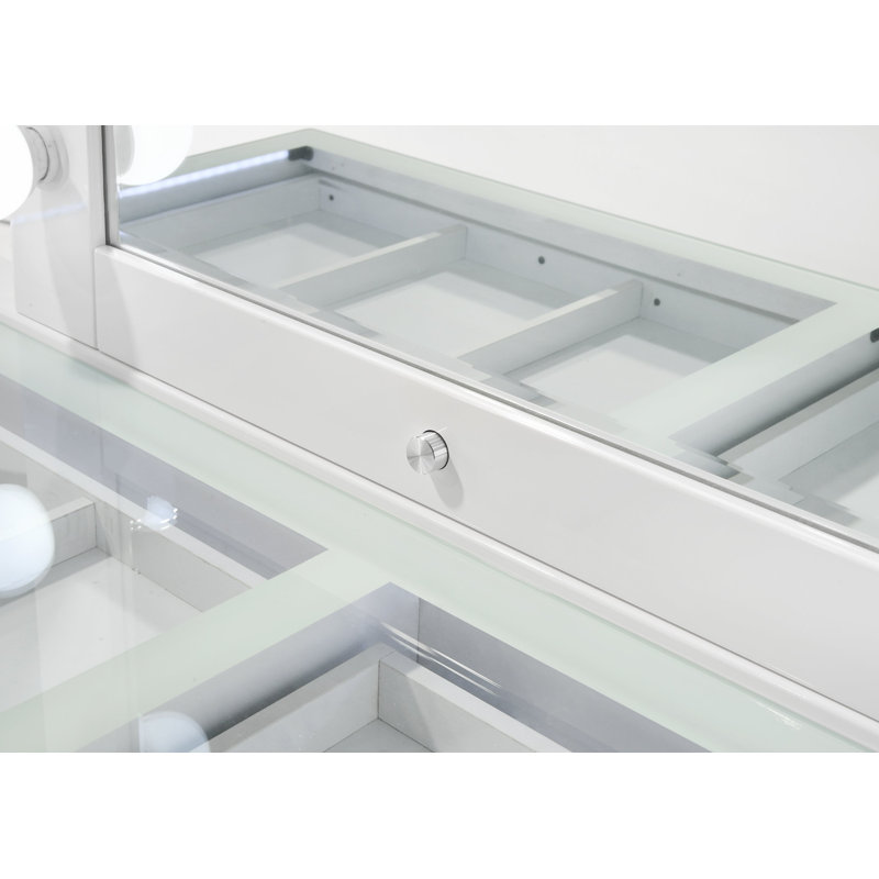 Ensemble de coiffeuse Luxo blanc avec miroir DEL