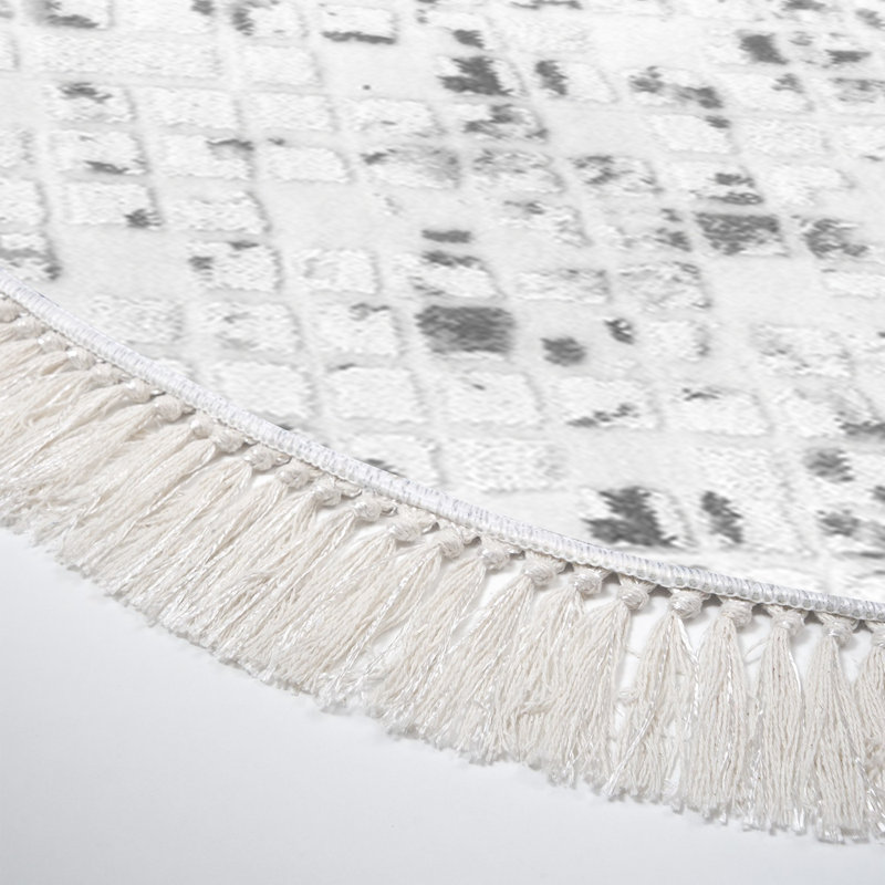 Elver Machine Woven Polyamide Area Rug in Grey/White, Oval 100 x 160cm