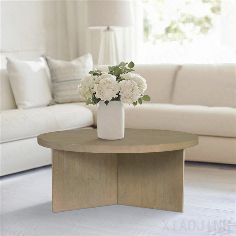 Table basse ronde grège récupéré, Natural
