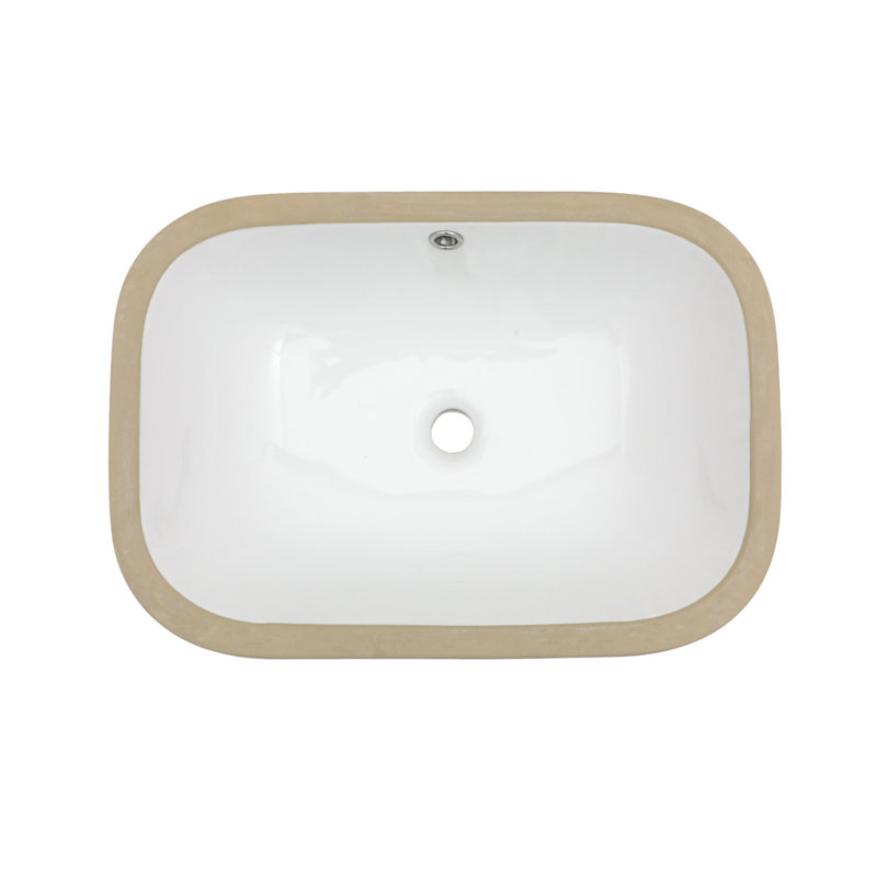 Contemporary White Ceramic Undermount Rectangular Bathroom Sink with Overflow Drain Opening