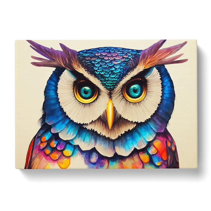 Colourful Long Eared Owl - Wrapped Canvas, 40cm H x 60cm W x 3cm D