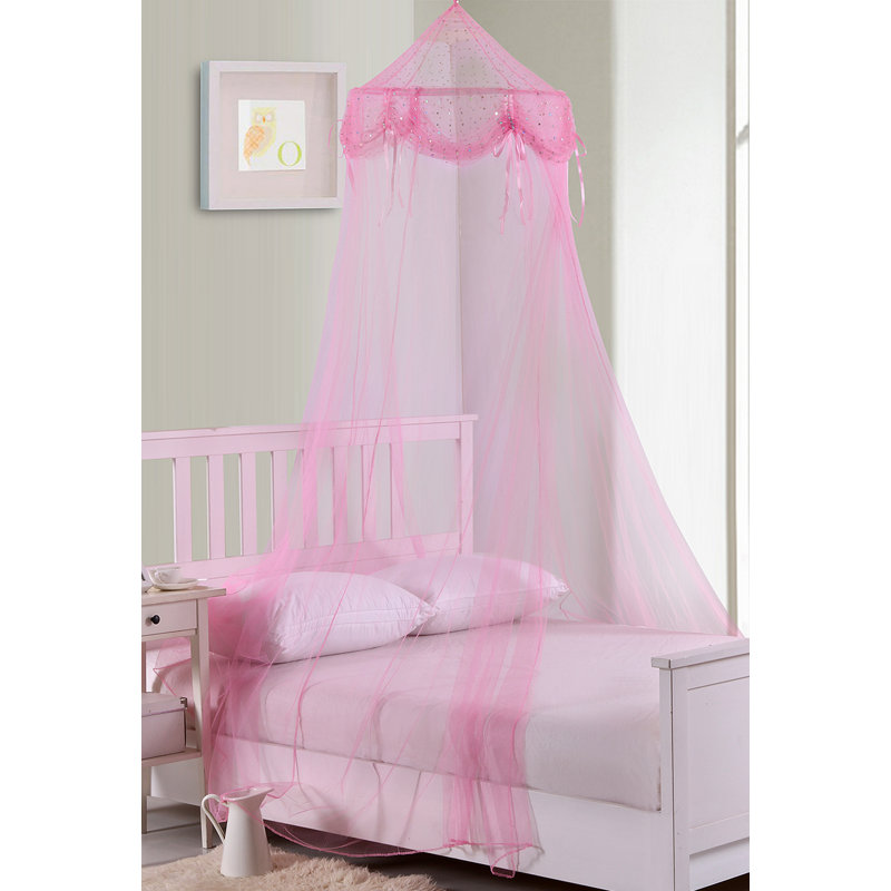Rideau à baldaquin pour enfant avec arceau diaphane pliable Buttons and Bows, Rose
