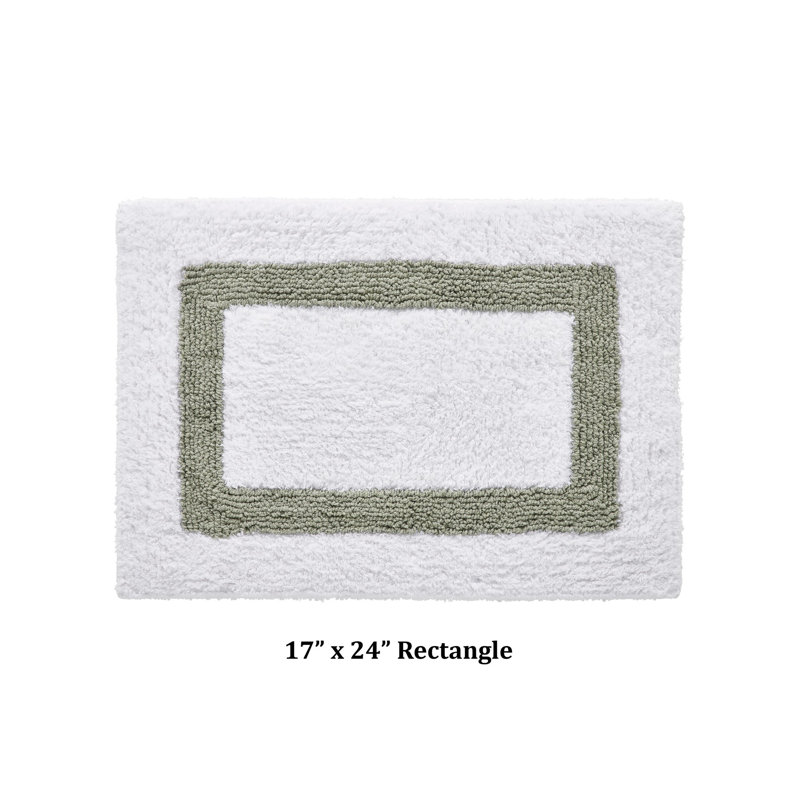 Tapis pour salle de bain réversible 100% coton Widman, Rectangle 17 po x 24 po, Blanc / sauge foncé