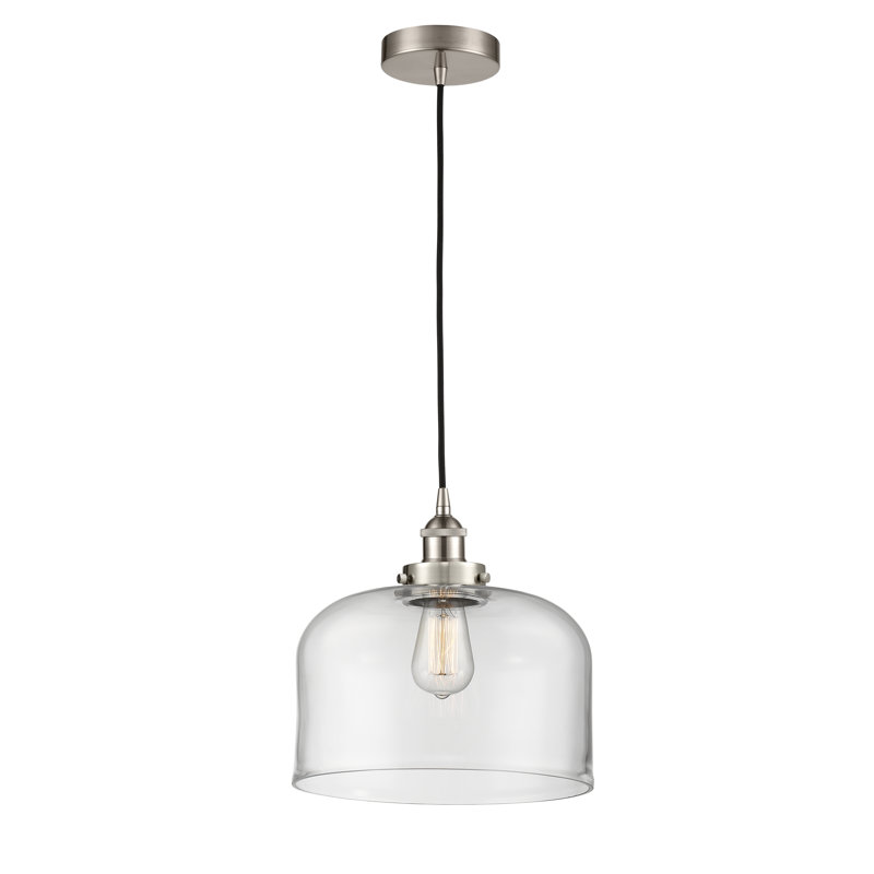 Luminaire suspendu en forme de cloche à 1 lumière Pattie, Clair, Nickel satiné brossé