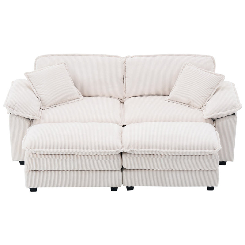 Grand canapé modulaire en velours côtelé avec repose-pieds, Blanc