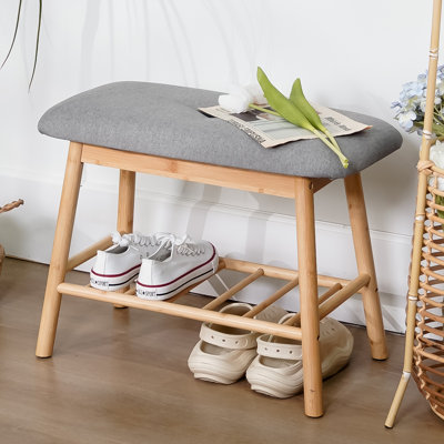 Upholstered Wood Entryway Shoe Storage Bench