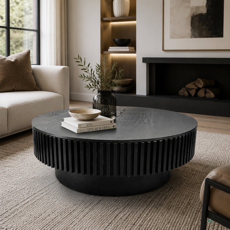 Table basse ronde ronde avec rangement Table d'appoint moderne en placage de bois massif pour table de salon, chambre à coucher, appartement ou bureau