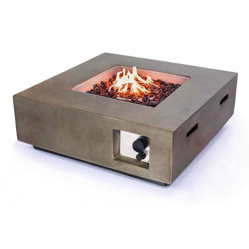 Daries Square Polyresin Propane Smokeless Fire Pit Table, Dark Stone