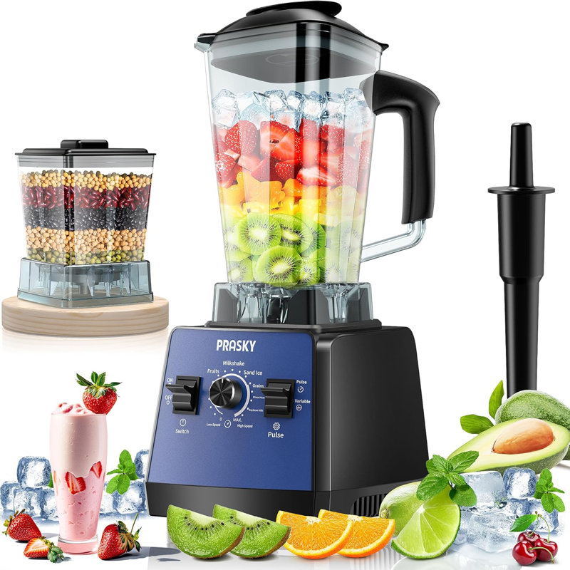 Prasky Countertop Blender 1000W, 68oz Professional Smoothie Blender with Stainless Steel Ice-Crushing Blades, 2-in-1 Blender & Grinder Combo, BPA-Free for Shakes, Frozen Fruit & Nuts – Variable Speed & Pulse Function