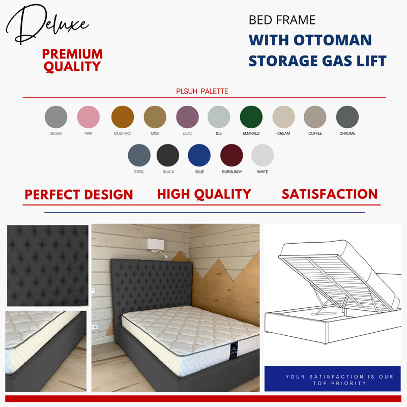 Upholstered Ottoman Storage Bed, Black, Super King (6')