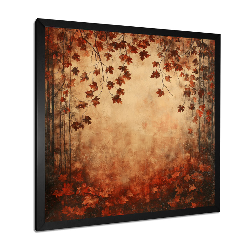 Red Falling Oak Leaves I - feuilles, art mural sur toile, H 16 po x l 16 po, Reproduction encadrée d'une seule photo