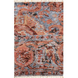 Shangri-La Hand Knotted Wool Area Rug in Blue/Coral/Yellow