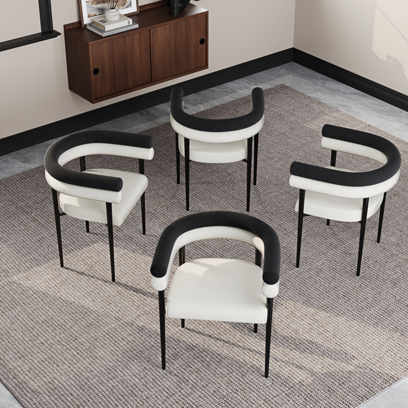 Gatlynn Modern Dining Chairs Upholstered Arm Chairs with Metal Legs For Dining Room/Living Room, Black/White, Black, 4