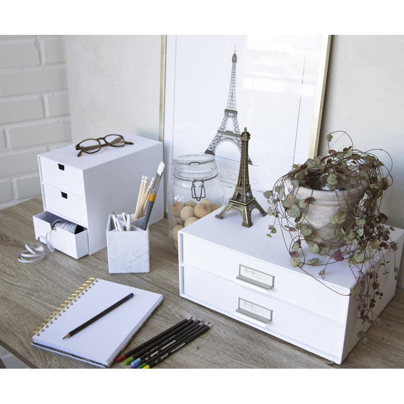 White 3-Drawer Stackable Fiberboard Desk Organizer