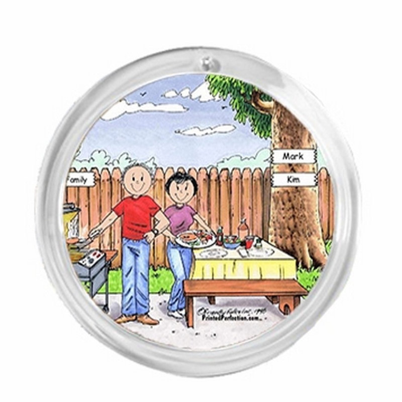Ornement de Noël rond personnalisé: barbecue familial, Oui