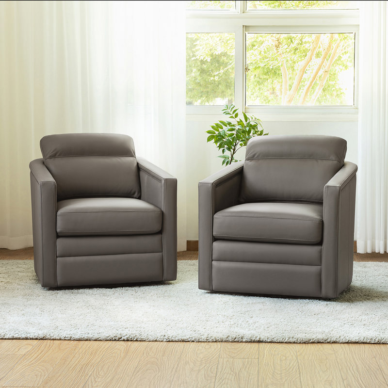 Marion 28.74'' Wide Genuine Leather Swivel Chair (Set of 2), Gray Genuine Leather