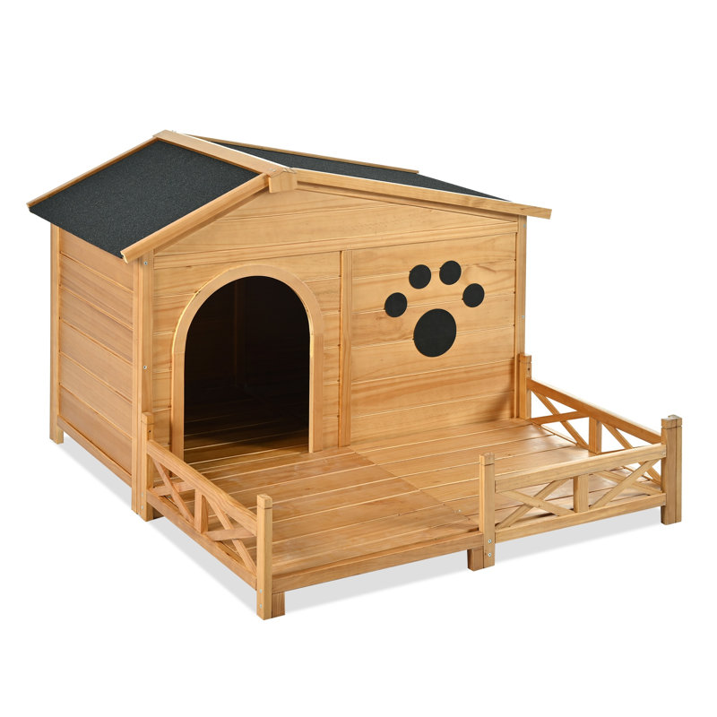 Niche pour chien 48 po en bois avec porche et clôture - Toit en asphalte résistant à l'eau pour chiens de taille moyenne