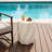 Sculptural MgO Patio Table, 18.3" Tall Round Side Table for Outdoor Spaces