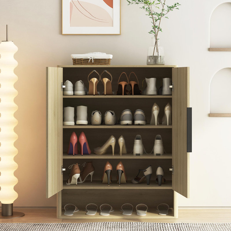 Shoe Storage Cabinet, Wooden Shoe Cabinet With Doors Modern Shoe Organizer With Adjustable Shelves,For Entryway, Hallway, Living Room