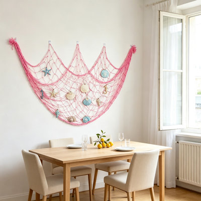 Filet de pêche décoratif mural style marin, avec photos suspendues et ornements d'animaux marins (200 x 100 cm).