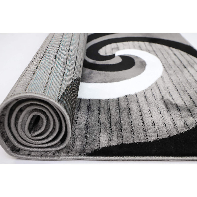 GloryRugs4x6GreyBlackSwirlsAreaRug,ModernCarpet forBedroom,LivingRoom-SevillaCollection4817, Rectangle 7'10.5" x 10'2"