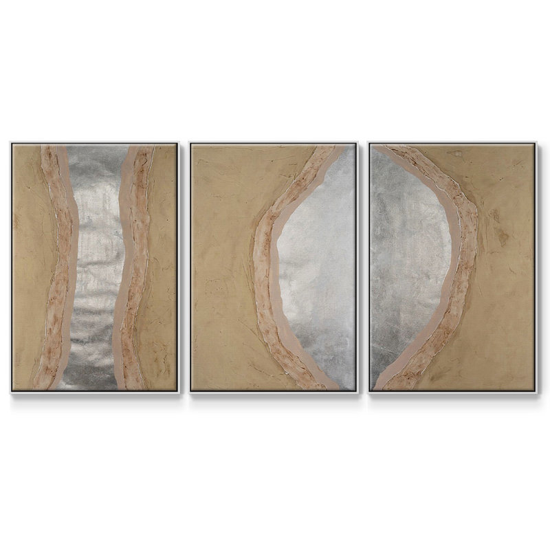 «Silver Lake I», ensemble de 3 toiles encadrées, H 36 po x l 72 po, Blanc