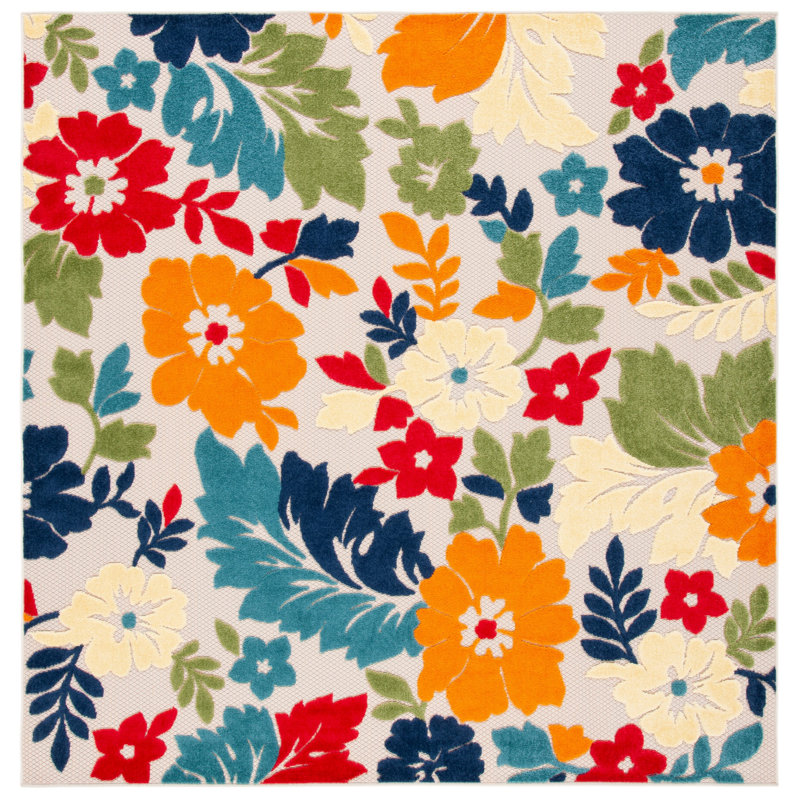Longshore Performance Floral Indoor/Outdoor Area Rug, Square 6'7"