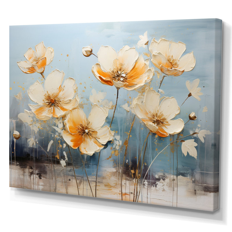 «Teal Buttercups Romantic Impression», reproduction sur toile, H 34 po x l 44 po x P 1,5 po, Toile tendue