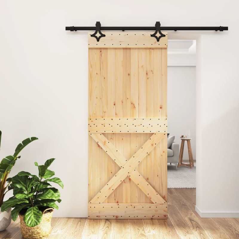 Porte coulissante avec quincaillerie Vidaxl, Noir/naturel, 35,4 po x 82,7 po