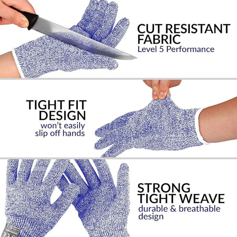 Zulay Cut Resistant Gloves Food Grade Level 5 Protection - Comfortable Safety Cut Resistant Work Gloves, Large, Blue