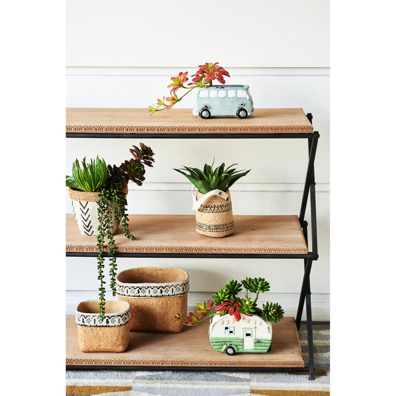 Geometric Trim Brown Multi Rectangular Basket Planters Of 2 Cement For Indoor Outdoor Decor, L:10.4X8.7X7.9 S:7.3X5.5X5.9 Inches, 12.1 Lbs Trimmed And Use,