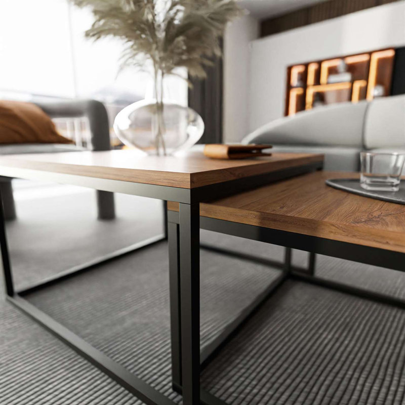 Sattley 2 Piece Coffee Table, Black, Wotan Oak, 46" H x 70" L x 70" W