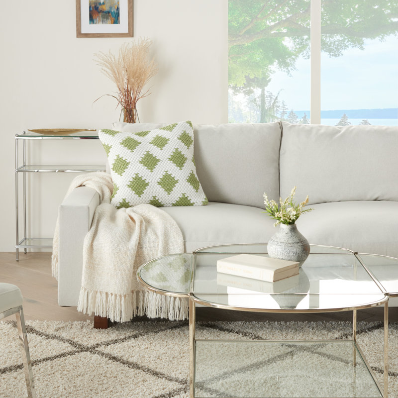 Sage Green and Ivory Woven Cotton Throw Pillow Set, 20" Square