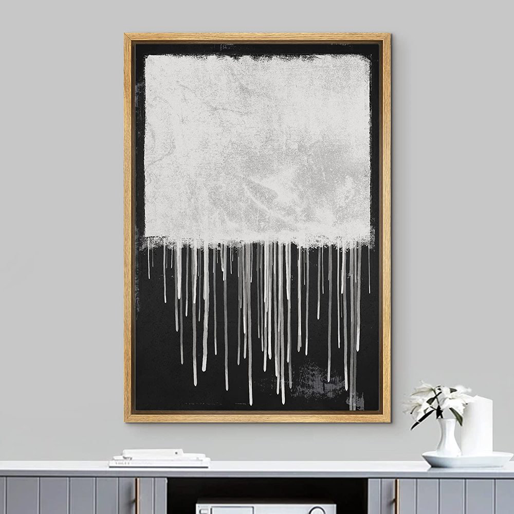 Minimal Landscape " Black White Duotone Dripping Paint " IDEA4WALL 