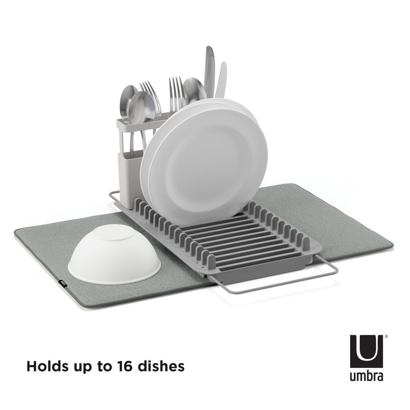 Charcoal Gray Foldable Over the Sink Dish Rack with Utensil Cup
