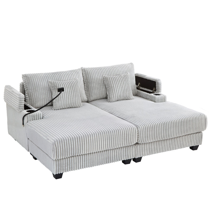Canapé-lit moderne avec méridienne 75,5 po, Gris clair