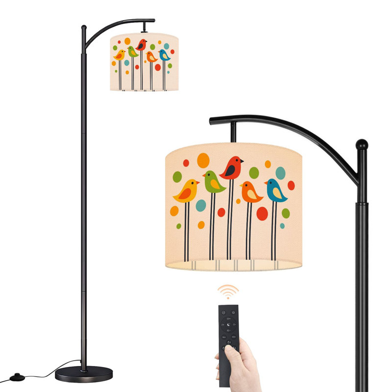 Lampe sur pied à arc avec tiges colorées et stylisées avec lampes à DEL et abat-jour réglables
