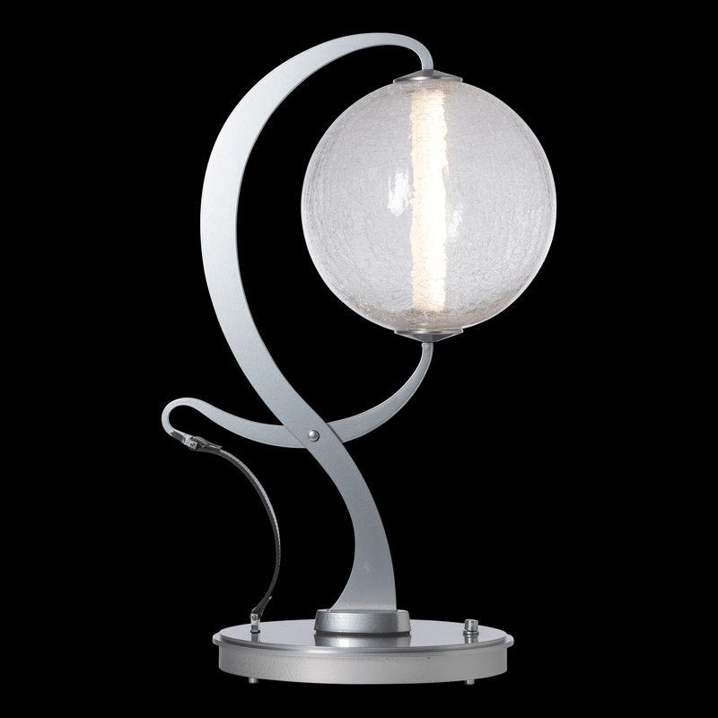 Pression Table Lamp, White, Crackle, Black Leather