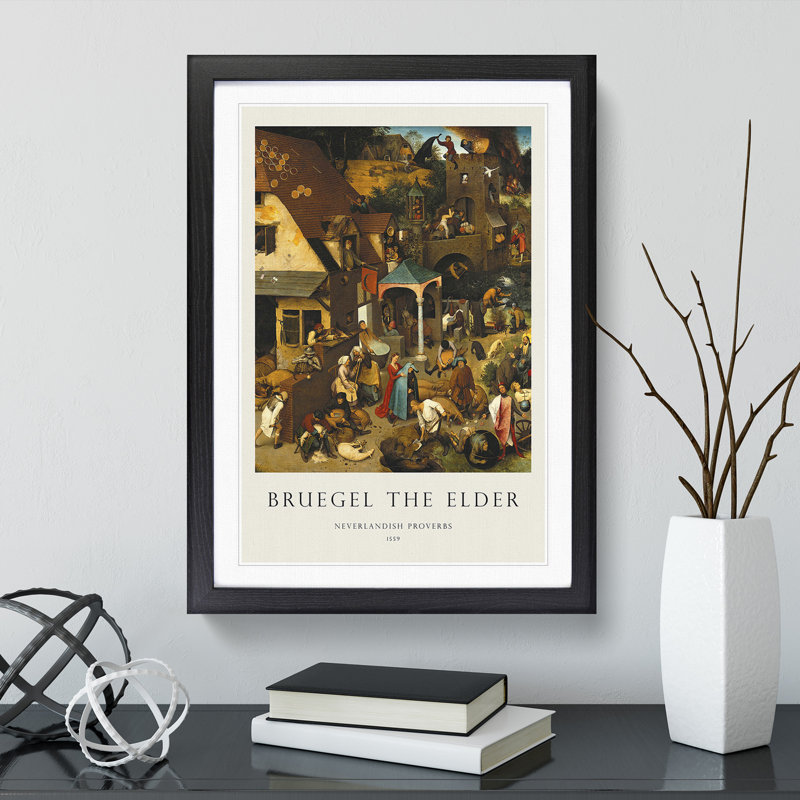 Neverlandish Proverbs by Pieter Bruegel the Elder - Picture Frame Painting, Black, 65cm H x 48cm W x 2cm D