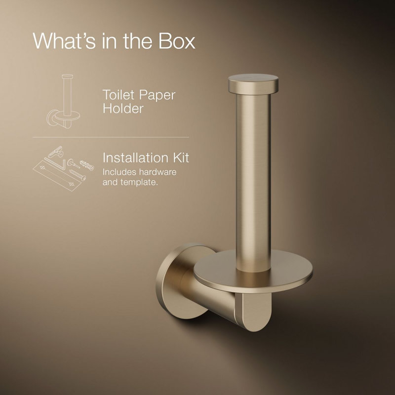 Vertical Wall Mount Toilet Paper Holder, Gold