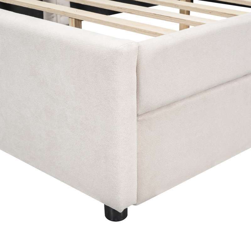 Lit double tapissier pleine grandeur beige avec rangement de tiroir -, sans sommier, attrait pour la chambre à coucher et 2 tiroirs, construction robuste, confort