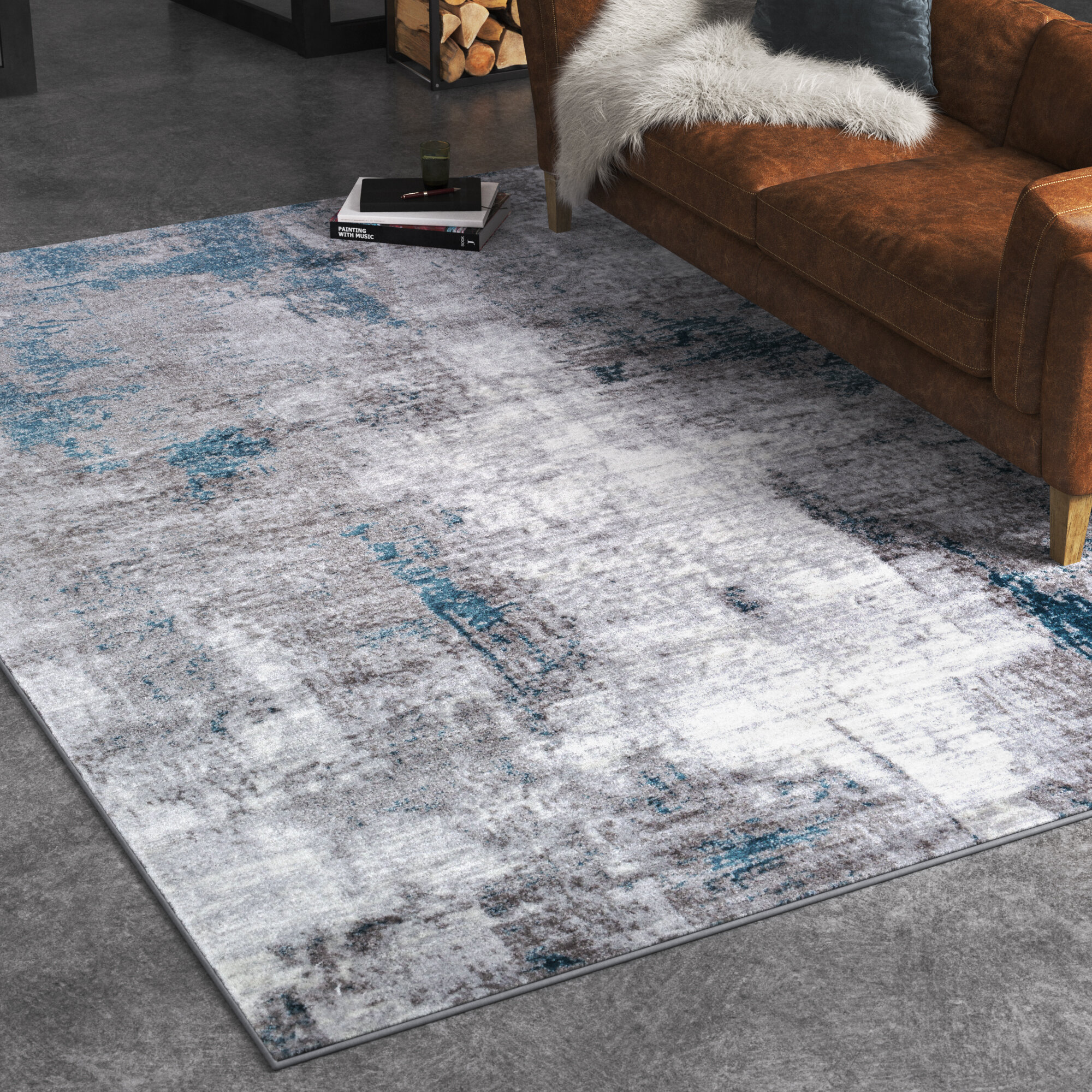 Cornwell Abstract Aqua/Navy Area Rug Steelside Rug Size: Rectangle 6'7 x 9