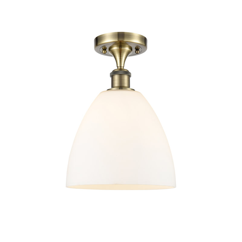 Plafonnier semi-encastré 1 lumière, Laiton antique, Blanc mat, H 13,25 po x l 9 po x P 9 po