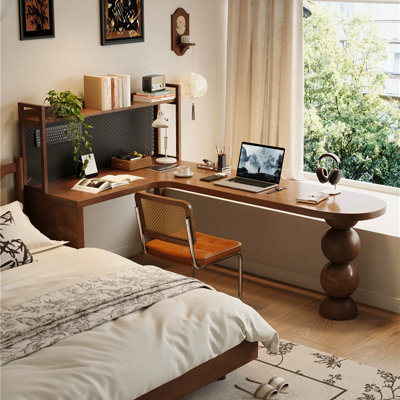 Nut-brown L-Shaped Solid Wood Desk