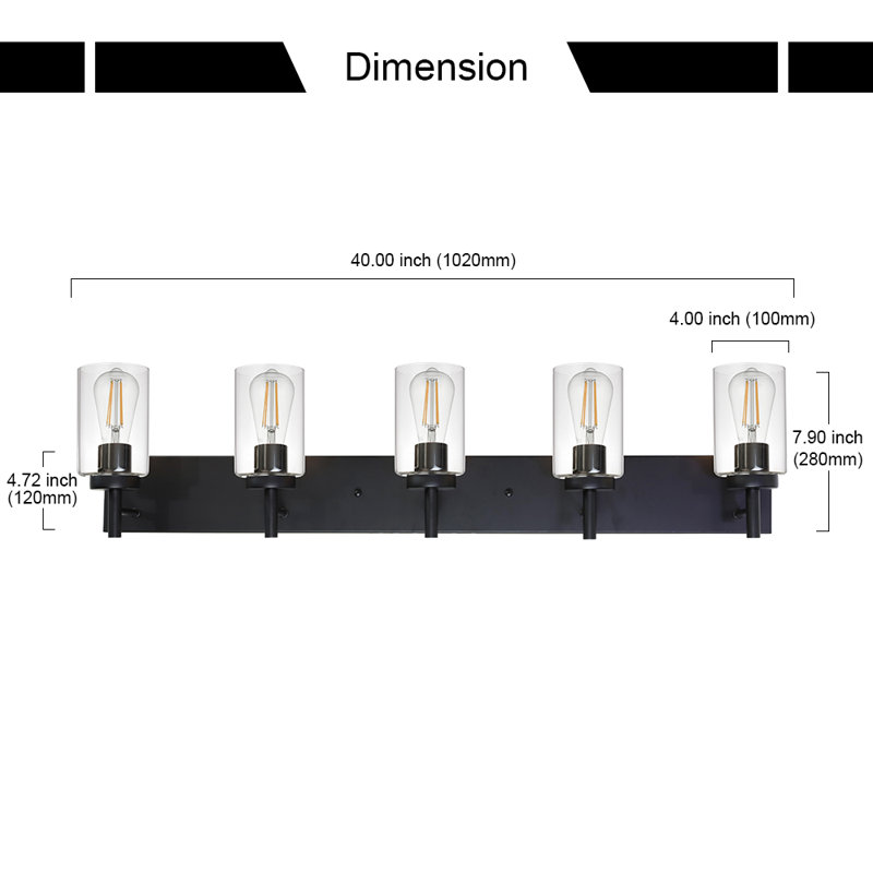 Éclairage pour salle de bain 5 lumières à intensité variable Phanto, Noir