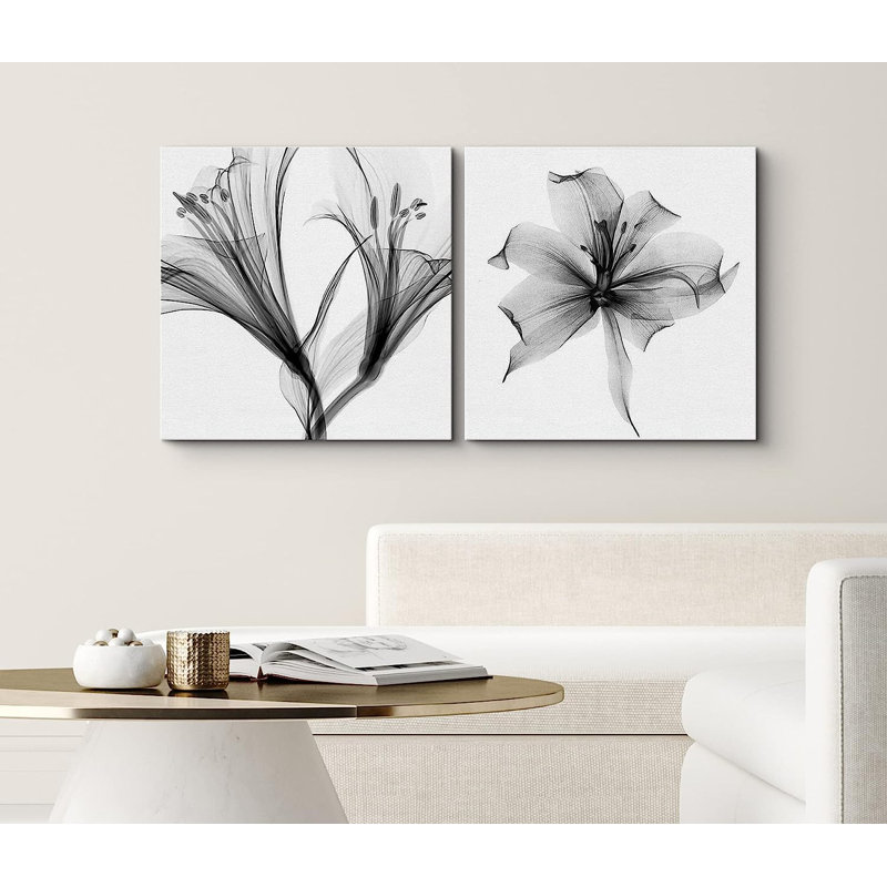 Détail d'une radiographie détaillée d'une fleur de lys encadrée sur toile, 2 pièces, H 12 po x l 24 po x P 1,5 po