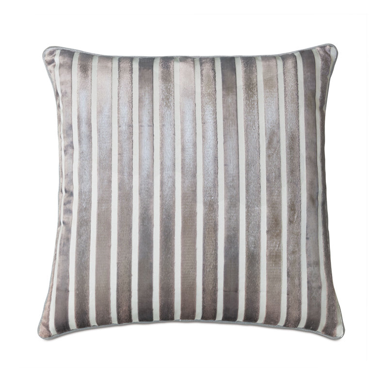 Vionnet Square Pillow Cover & Insert, 22"H x 22"W, Gray/Striped, Faux Down