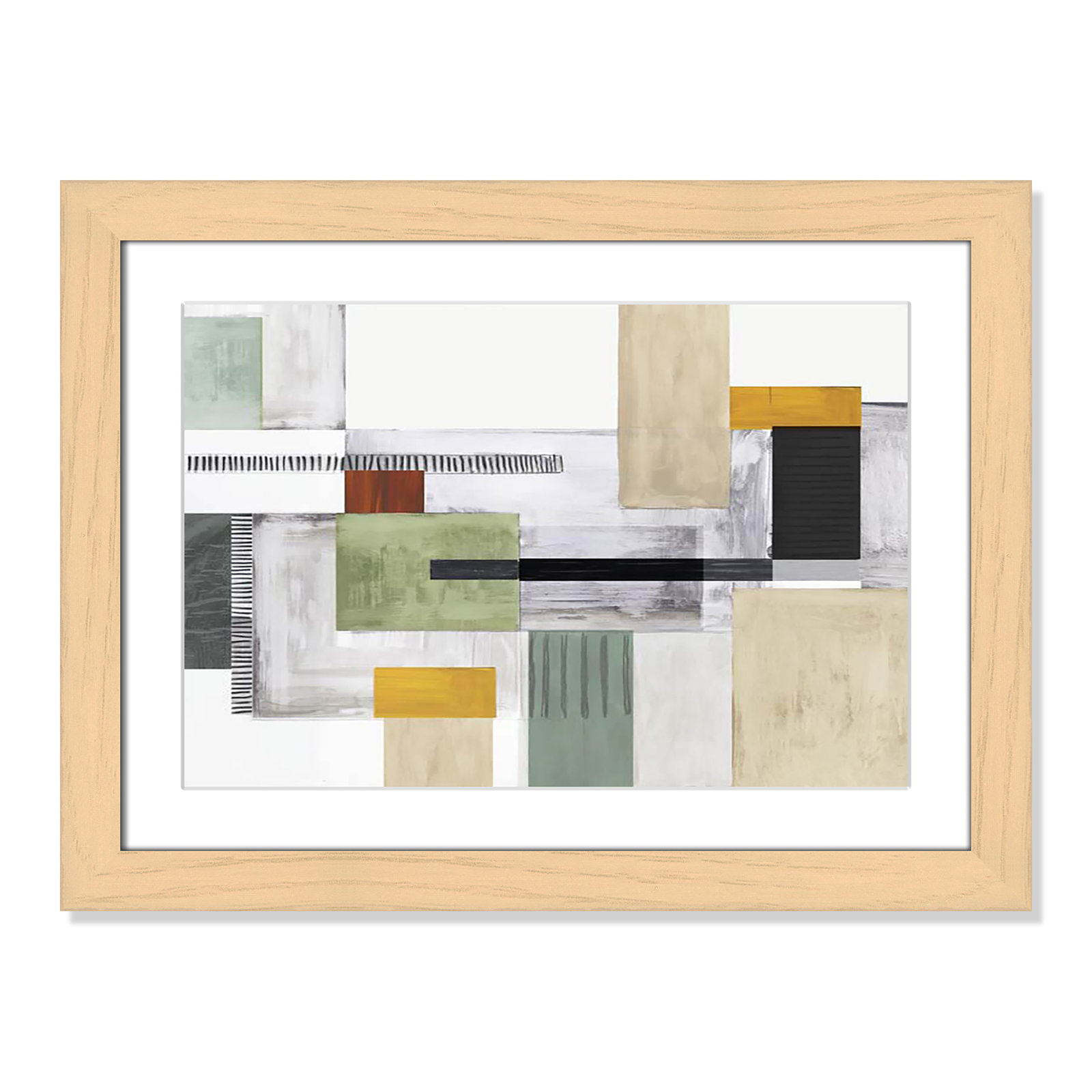Playful Blocks Print by Tom Reeves, 18.5" H x 24.5" W x 1.25" D, Natural Cube Picture Framed, White
