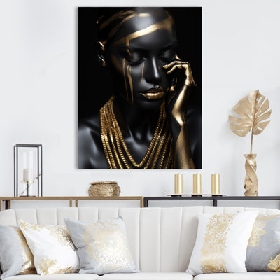 «Black and Gold Feminine Essence Portrait 3», art mural portrait de femme